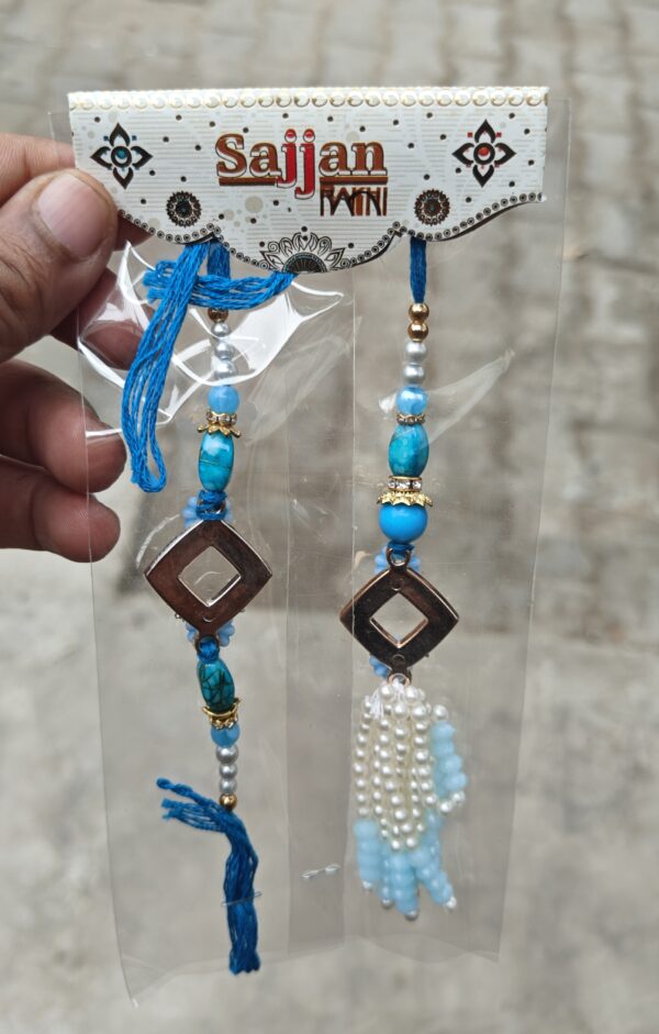 Sajjan Blue Beaded Bhaiya-Bhabhi Rakhi Lumba Set
