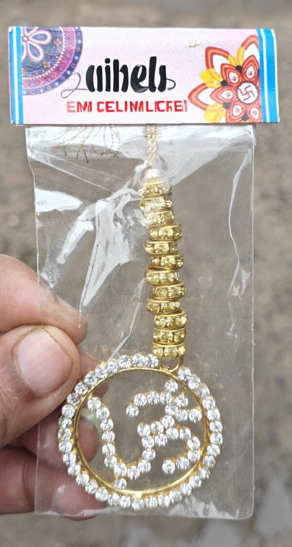 Elegant Designer Lumba Rakhi for Bhabhi – Om Motif with Crystal Beads